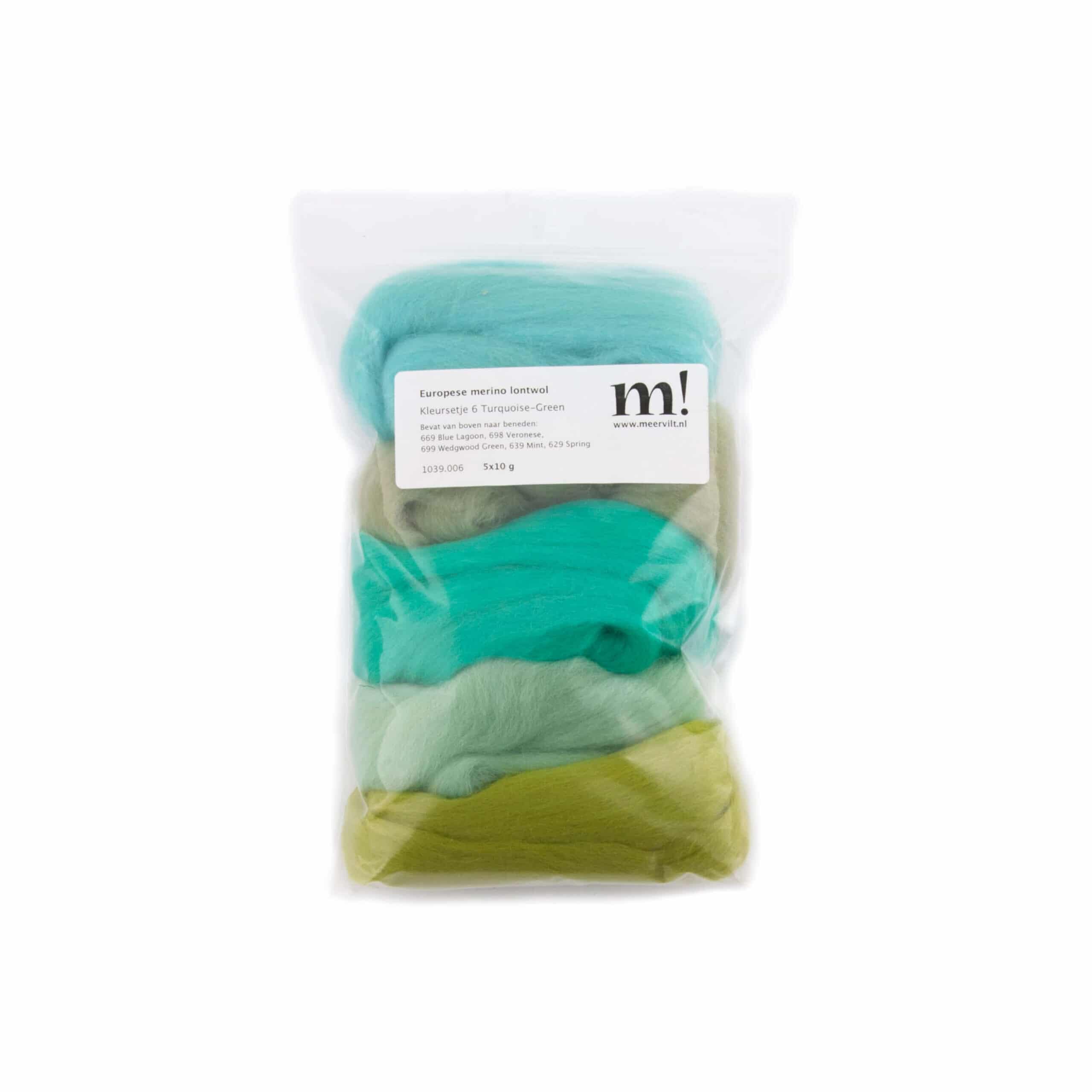 Europese Merino Lontwol - Kleurset 6 - Turquoise/Green