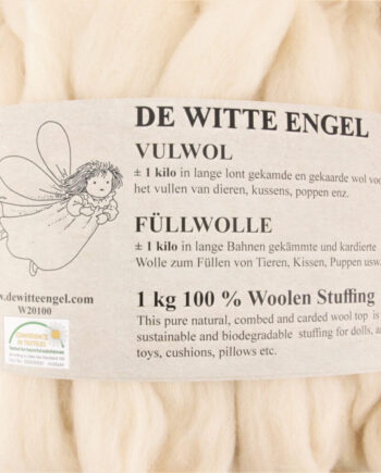 Oekotex Vulwol, gewassen, gekaard in lange lont, 1 kilo, verpakt