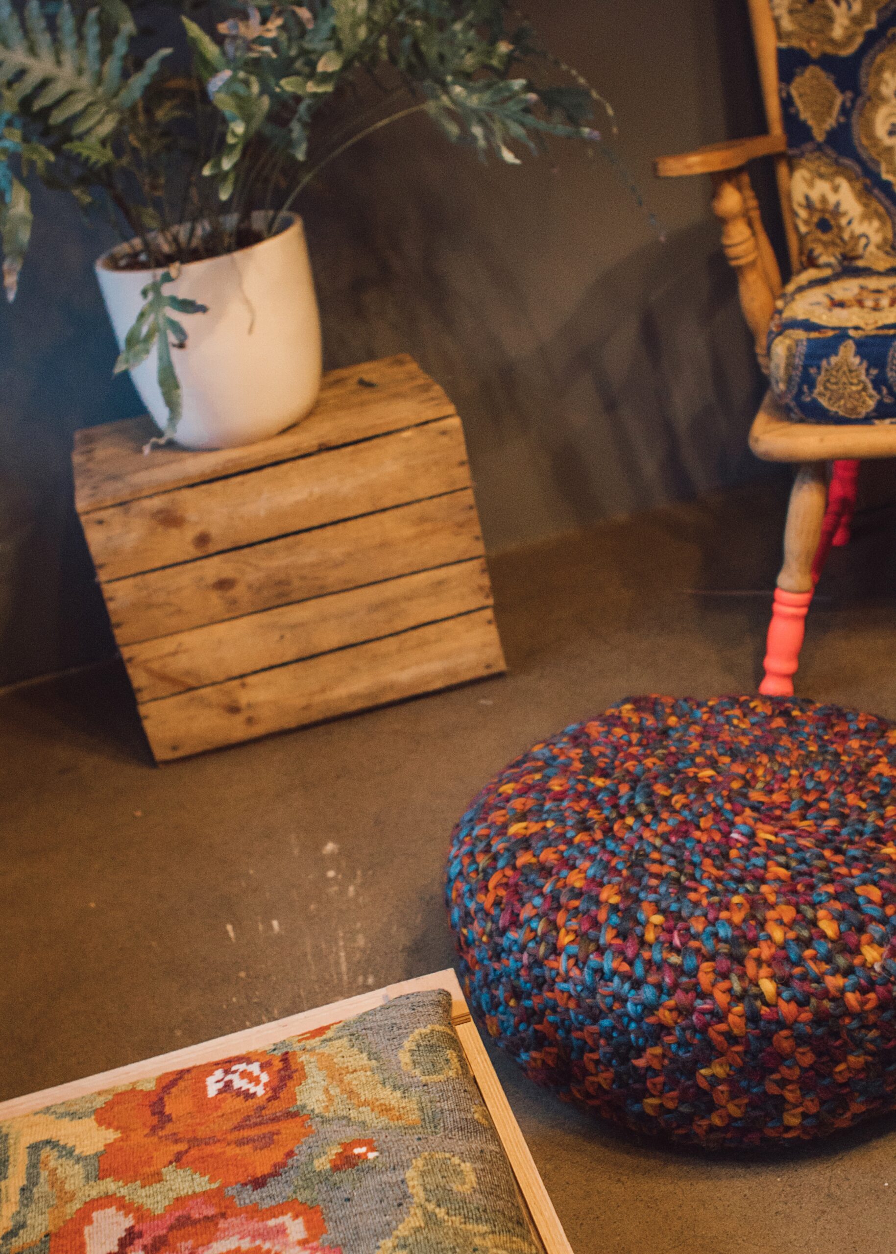 Space & Rainbow Wool - orange-dark red-purple